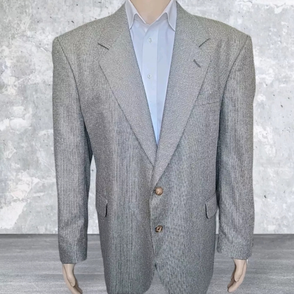 Vintage Deansgate Sport Coat Men 46R Brown Plaid Silk Wool Jacket Blazer